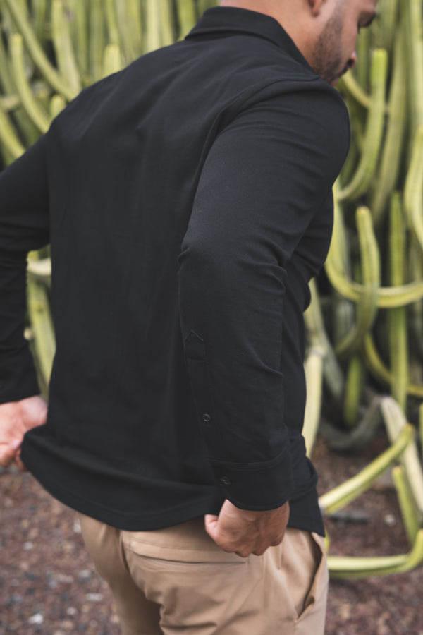 Performance Pique Button Down Shirt Black