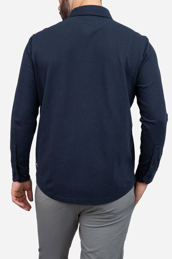 Performance Pique Button Down Shirt Navy