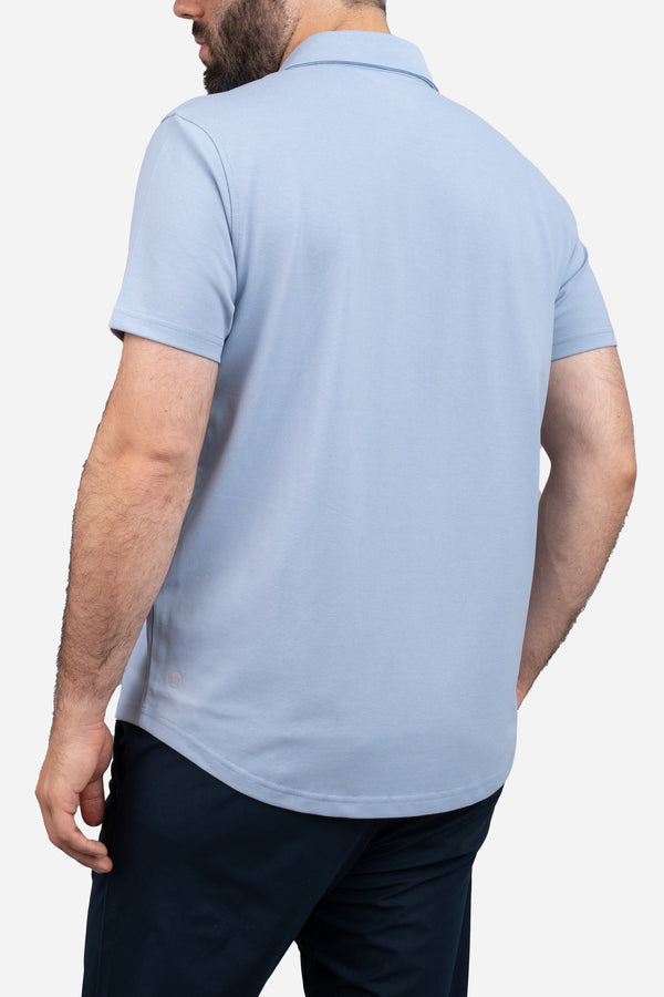 Performance Pique Short Sleeve Button Down Shirt Light Blue
