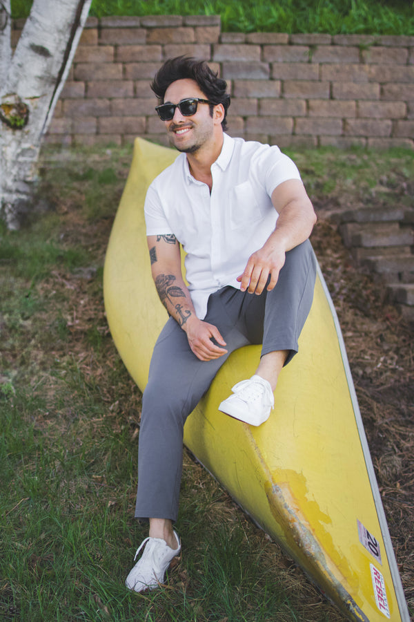 Performance Pique Short Sleeve Button Down Shirt White