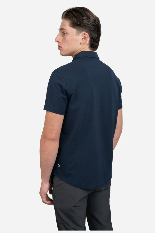 Performance Pique Short Sleeve Button Down Shirt Navy