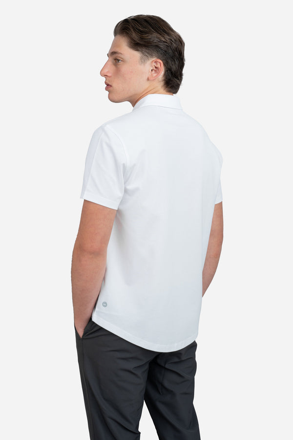 Performance Pique Short Sleeve Button Down Shirt White
